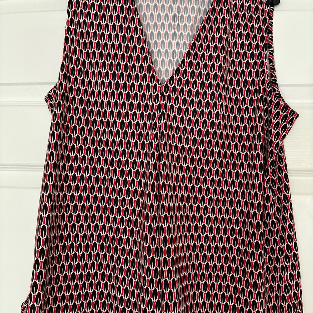 Ann Taylor V-Neck Blouse - Black and Red Pattern
